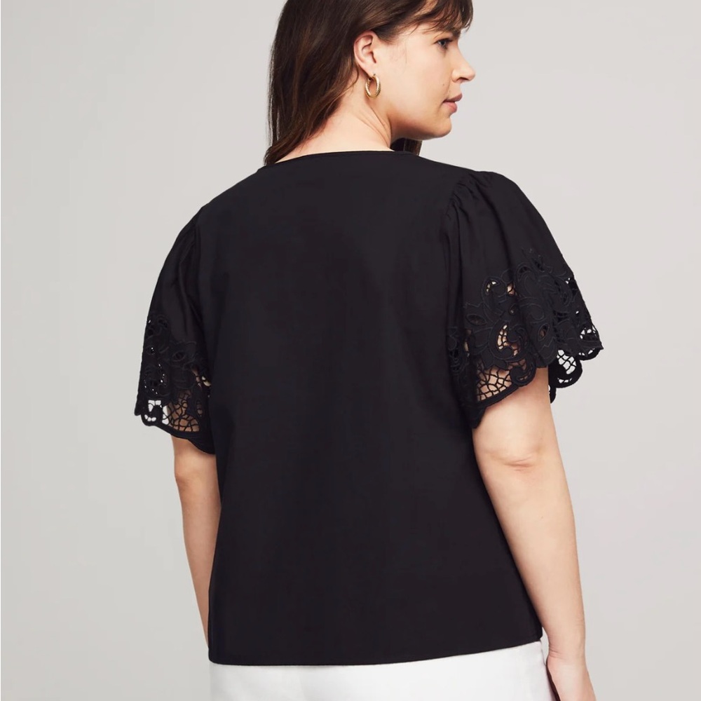 Anne Klein Black Embroidered Flutter Sleeve Top - Picture 2 of 9